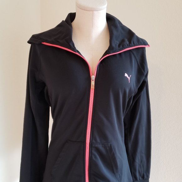 PUMA Women's Black & Pink Trim Lightweight Zip Up Dry Cell Running Track Jacket - Picture 1 of 13